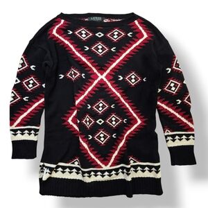 Ralph Lauren Southwest Aztec Sweater Womens MEDIUM Petite Cotton Knit 80/90s Fit